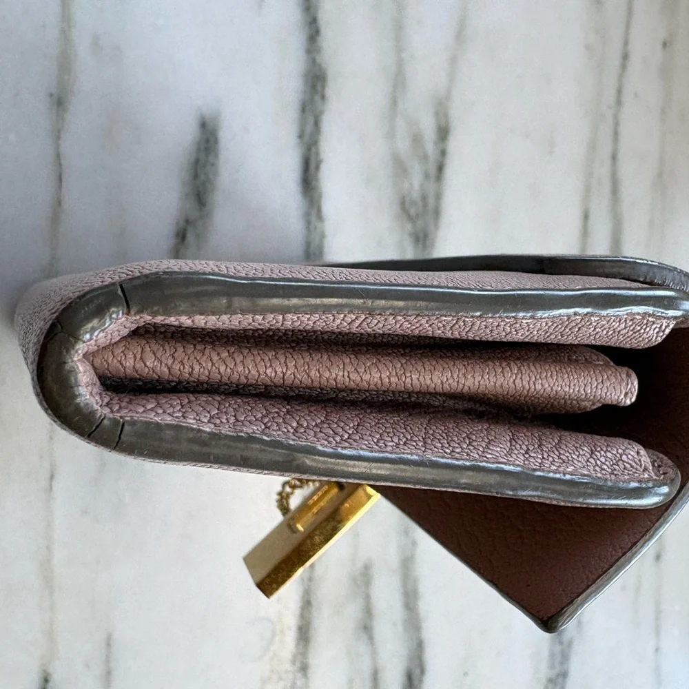 Chloe Drew Leather Long Wallet in Pink, Gold Hardware